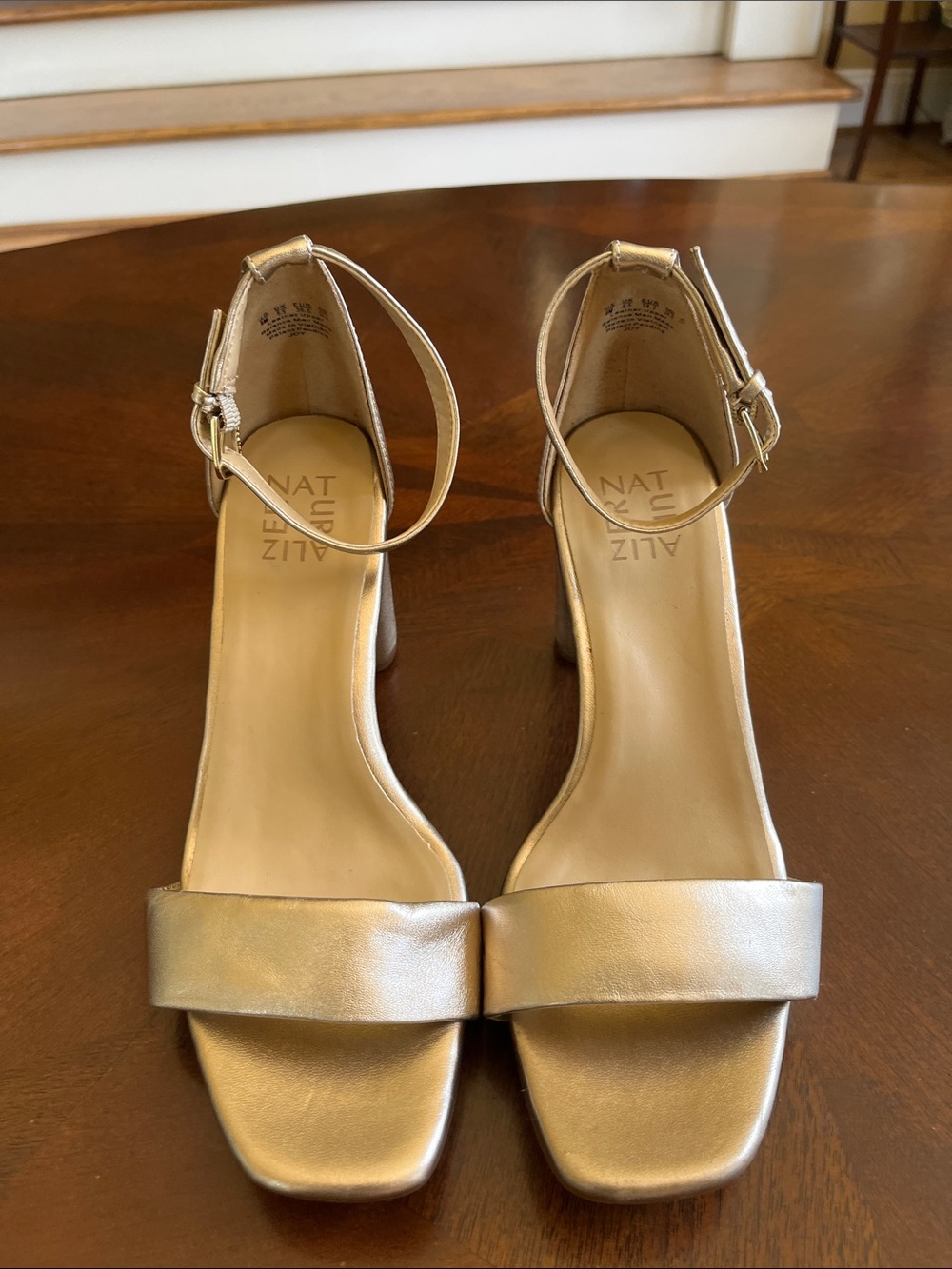 Naturalizer Metallic Gold Ankle-Strap Block Heel Sandals